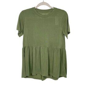 NWT American Eagle Sage Green Short Sleeve Pull-On Crew-Neck Babydoll Top XS